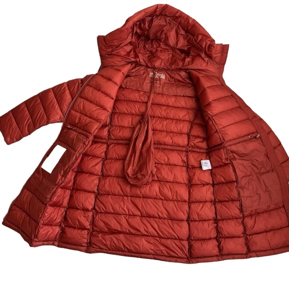 MK Michael Kors Bright Terracotta Women Coat Hooded Puffer Long Jacket XL - Picture 7 of 11
